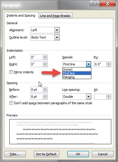 First line indent