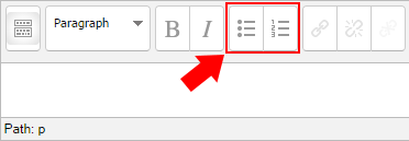 Moodle text editor window. The fifth and sixth buttons allow adding a bulleted list and numbered list respectively.