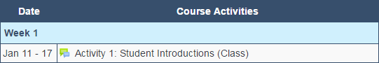 Example of simple schedule table