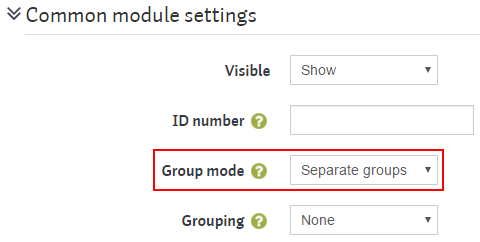 Screenshot showing separate groups assignment setting in Moodle