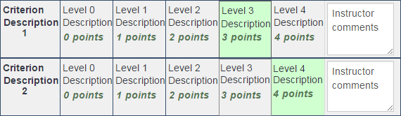 Rubric grading panel