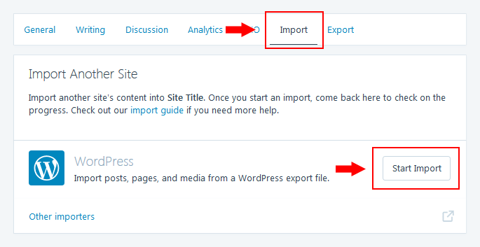 WordPress.com - Start Import