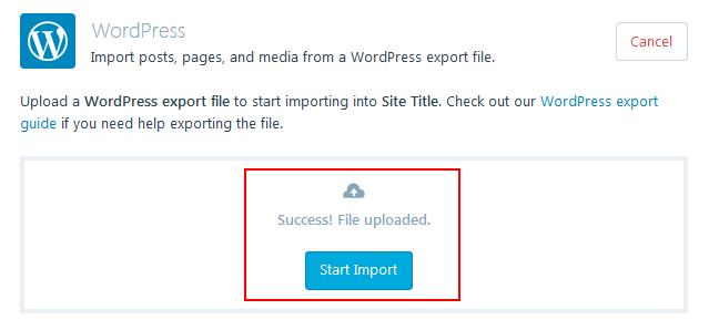 WordPress.com - File Import Successful, Start Import