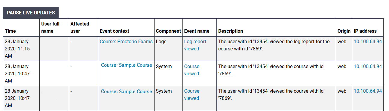 live logs