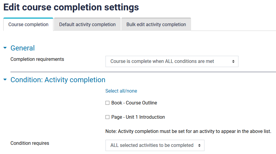 course completion settings