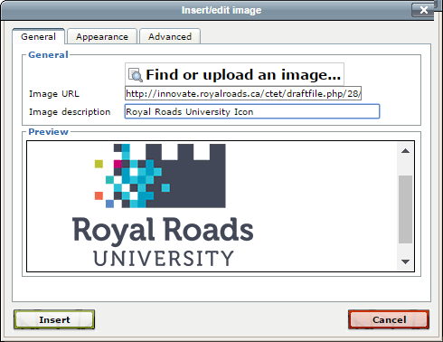 Image upload window with RRU icon